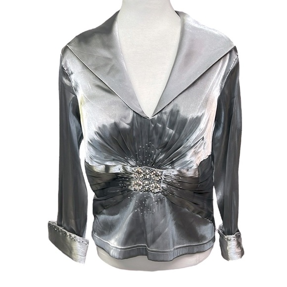 Cachet Rhinestone Waist Beaded Blouse Silver - Picture 1 of 6